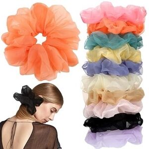 10 Pieces Women Big Organza Hair Scrunchies Oversized Organza Ponytail Holders